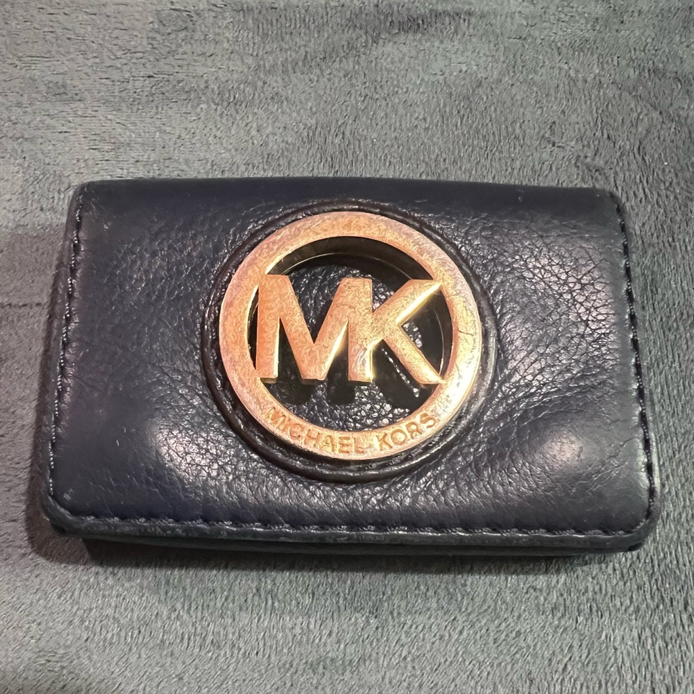Michael Kors Dark Blue Card Holder with Gold Emblem